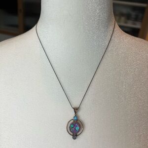 18K Quartz Purple Opal Sterling Silver Pendant Necklace